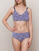 Double-layered cotton full-coverage wireless bra with diamond geometry print – Purple