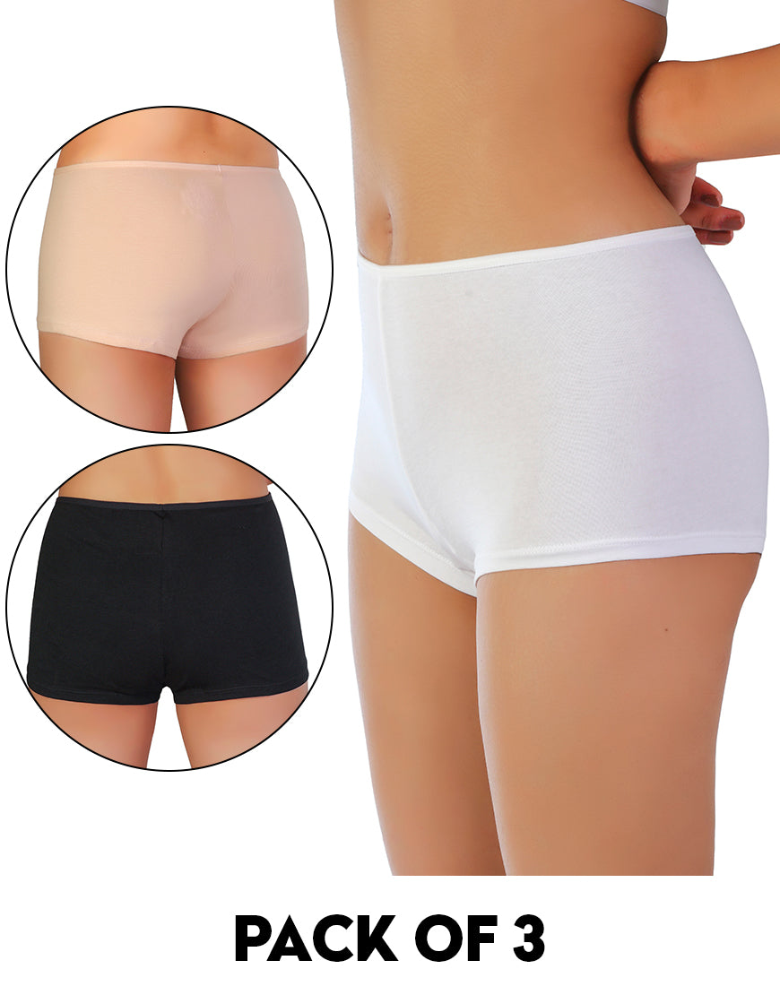 PACK OF 3 SUPER SOFT COTTON BOYSHORTS - ASSORTED
