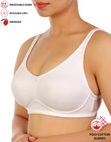 Full Coverage Bra, Super Support, Seamless Molded Cups, Minimizer – White
