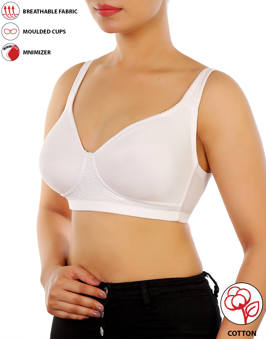 LOSHA Cotton Non-Wired Single Layer Full Coverage Bra – White