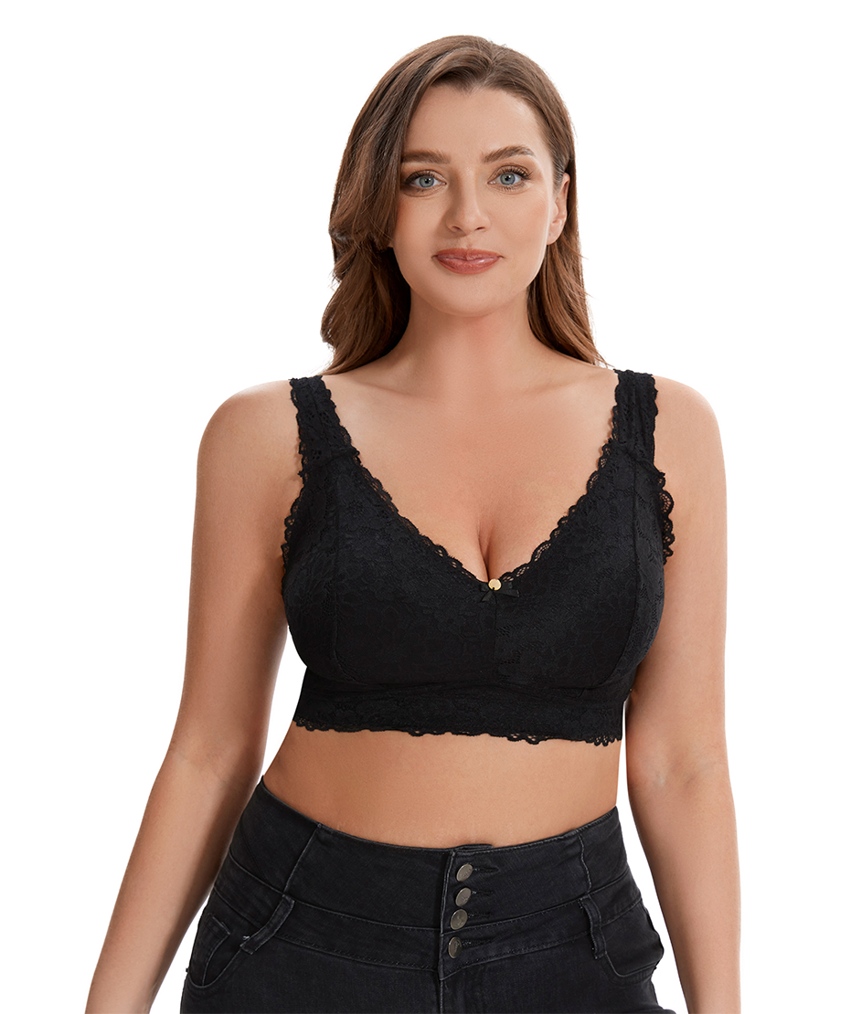 Losha Curvy Double Layered All-Over Lace Bralette – Black