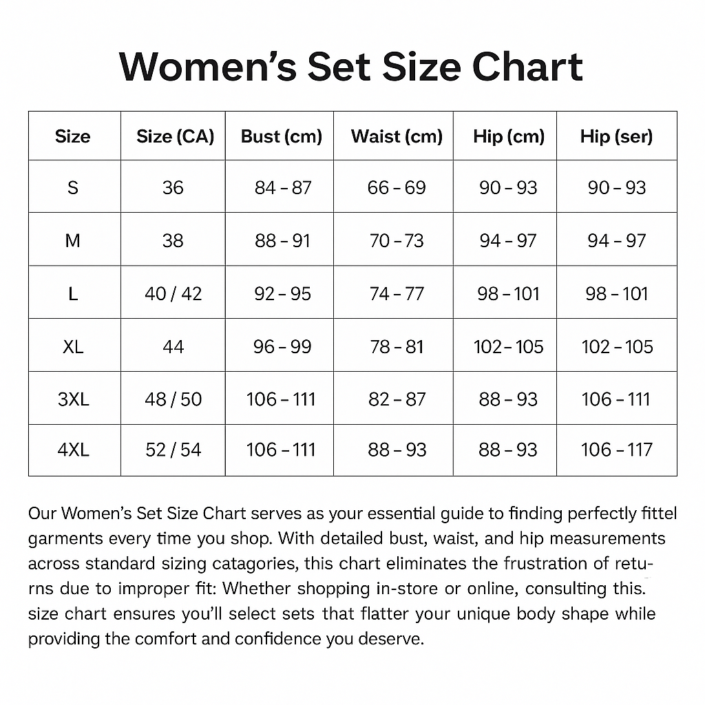 Size chart for Susan | Ribbed Set