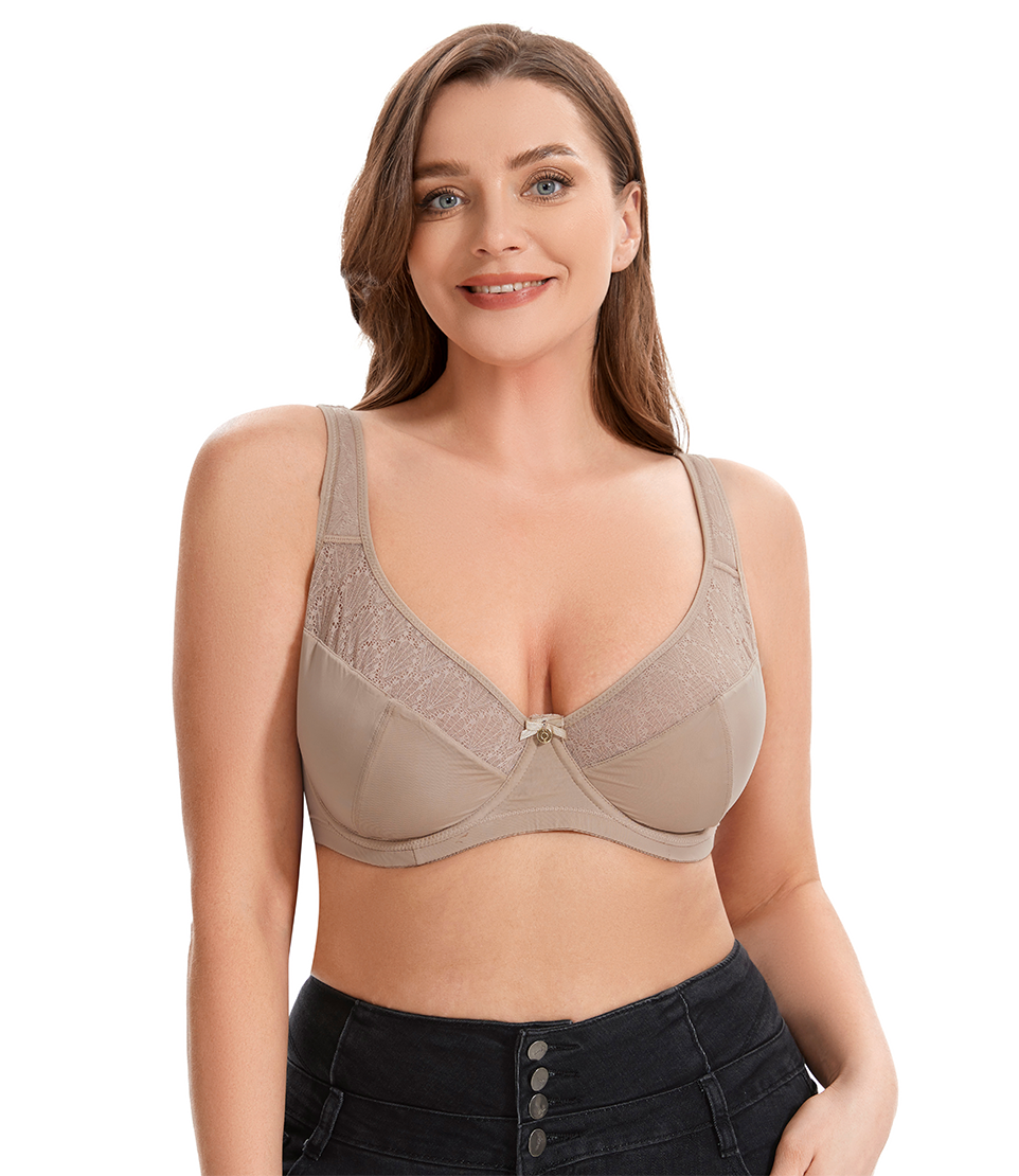 Losha Curvy Double Layer Minimizer Underwire Bra with Lace Detail – Beige