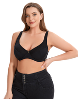 Losha Curvy Doppellagiger Minimizer-Bügel-BH mit Spitzendetail – Schwarz