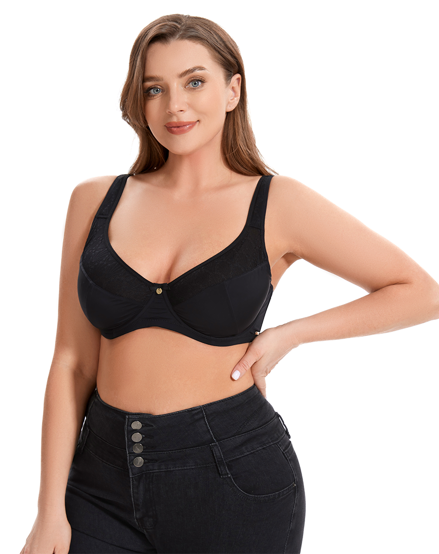 Losha Curvy Double Layer Minimizer Underwire Bra with Lace Detail – Black
