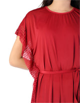 Two-piece round-neck nightdress with side lace – Maroon