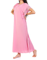 Losha Two-Piece Round Neck Nightdress with Side Lace – Pink