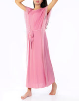 Losha Two-Piece Round Neck Nightdress with Side Lace – Pink