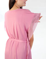 Losha Two-Piece Round Neck Nightdress with Side Lace – Pink