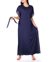 Two-piece round-neck nightdress with side lace – Navy