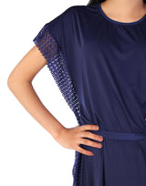 Two-piece round-neck nightdress with side lace – Navy