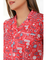 Siesta Peach Print Shirt and Pyjama Set – Pink