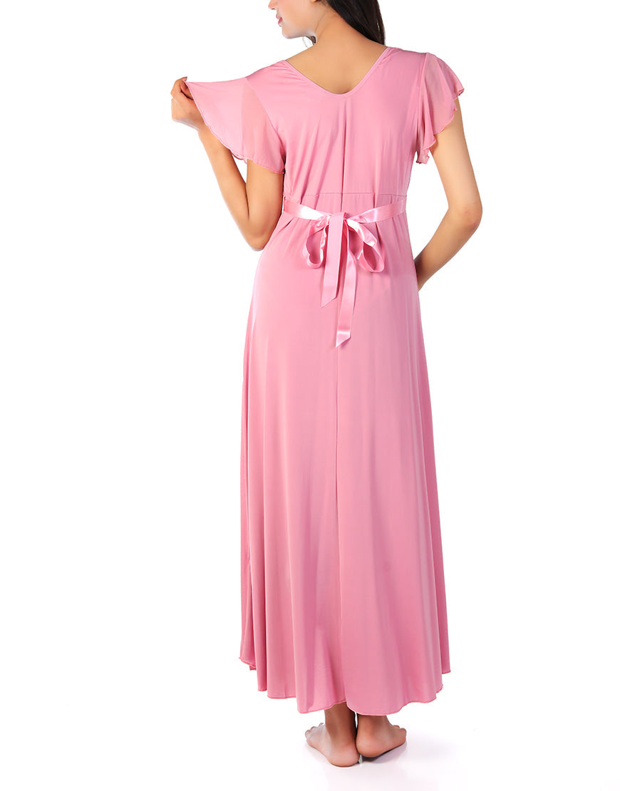 Two-piece lace collar nightdress – Baby Pink