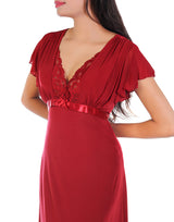 Losha Two-Piece Nightdress with Lace Collar – Maroon