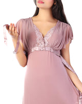 Losha Two-Piece Nightdress with Lace Collar – Beige