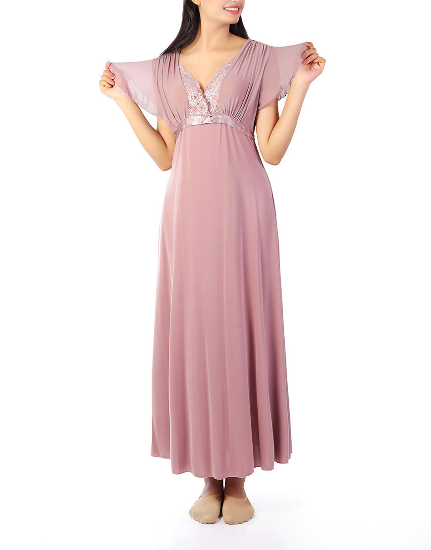 Losha Two-Piece Nightdress with Lace Collar – Beige