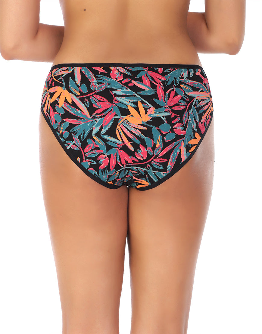 LOSHA SUPER SOFT COTTON STRETCH PRINTED BIKINI BRIEF - BLACK FLORAL