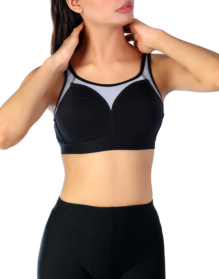 Losha Cotton Double Layer Medium to High Support Bra – Black