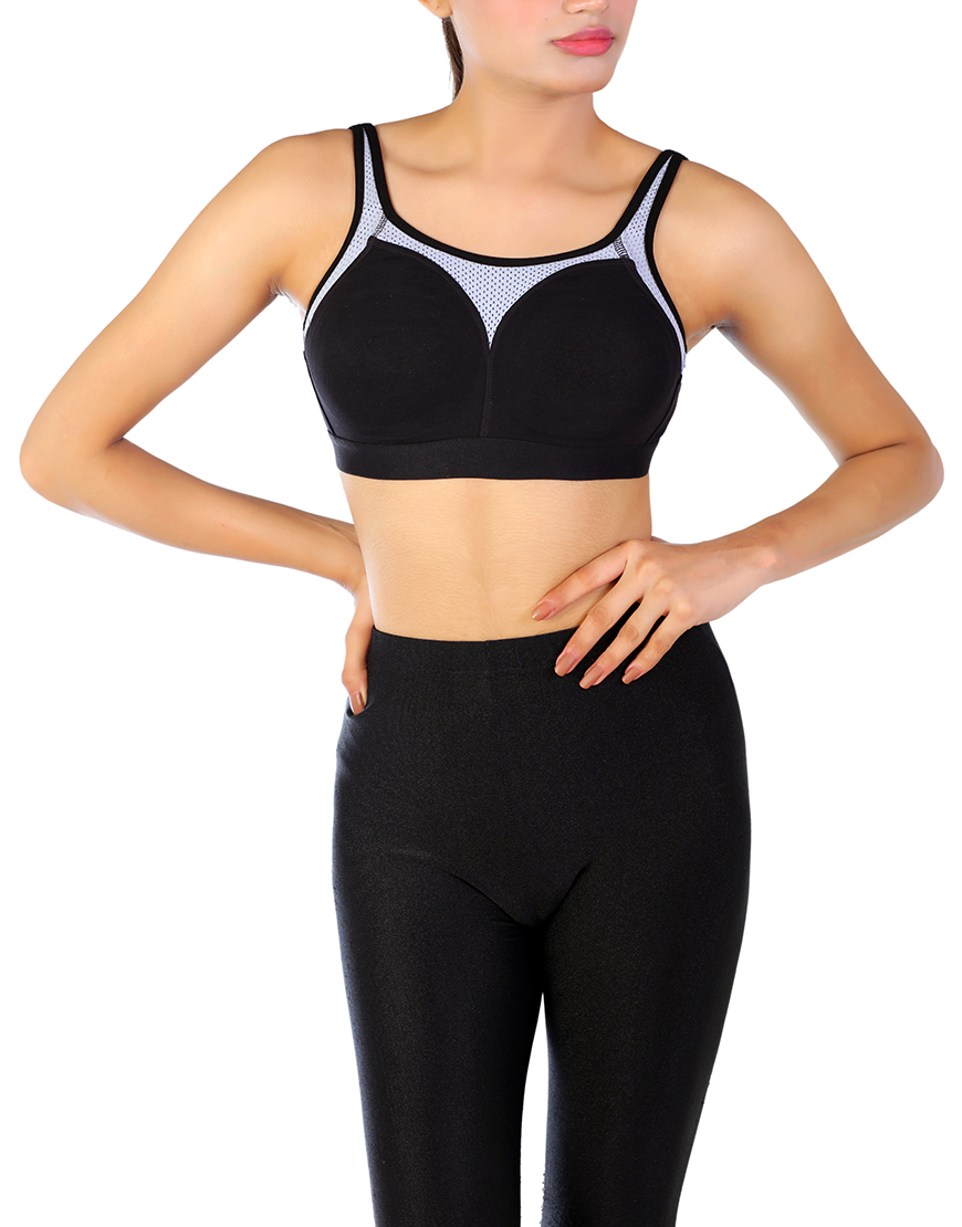Losha Cotton Double Layer Medium to High Support Bra – Black