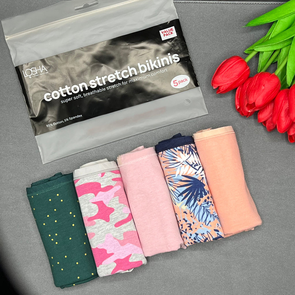 PACK OF 5 SUPER SOFT COTTON STRETCH PRINTED BIKINI BRIEFS - ARMY