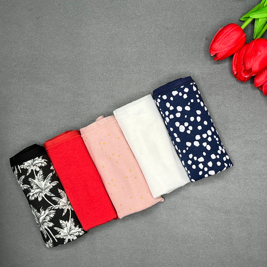 PACK OF 5 SUPER SOFT COTTON STRETCH PRINTED BIKINI BRIEFS - PALM TREE