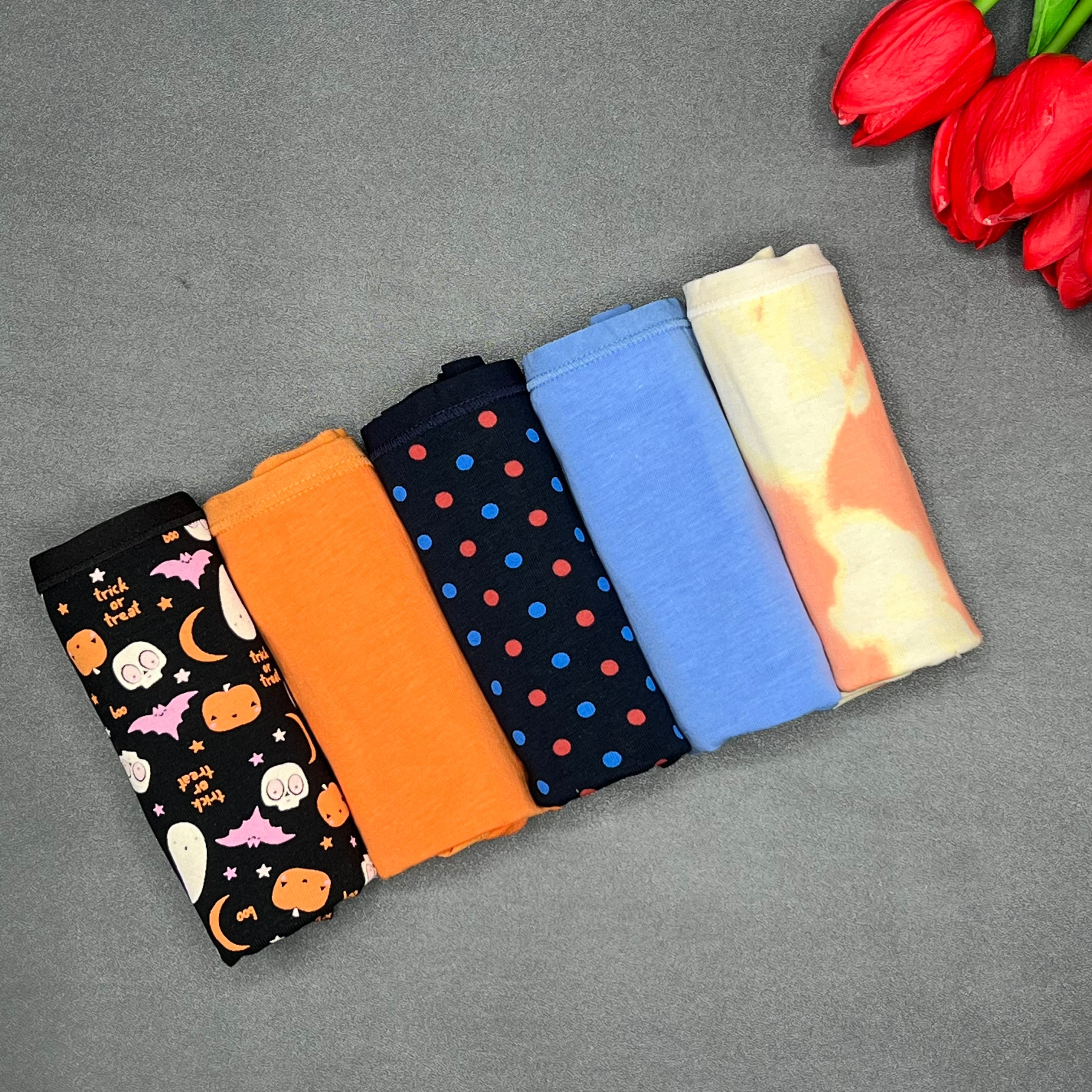 PACK OF 5 SUPER SOFT COTTON STRETCH PRINTED BIKINI BRIEFS - PUMPKIN