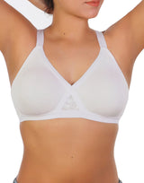 Wireless Super Support Cotton Bra with Lace Accented Cups – White
