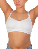 Double-layered cotton wireless bra with glitter elastic waistband – White