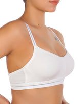 Double-layered cotton wireless bra with glitter elastic waistband – White