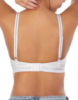 Double-layered cotton wireless bra with glitter elastic waistband – White