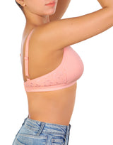 Bügelloser Super Support Baumwoll-BH mit Spitzenakzent – Pink