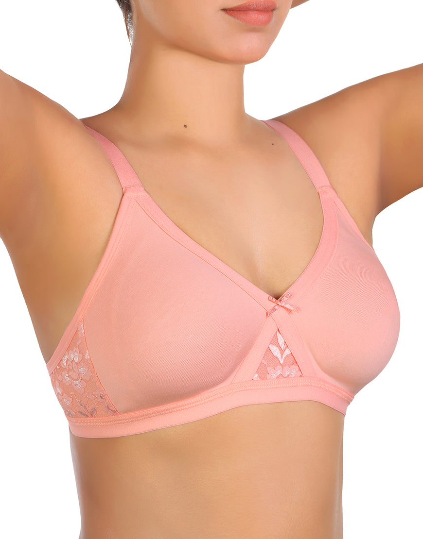 Wire-free Super Support Cotton Bra with Lace Accented Cups – Pink