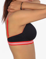 Leicht gepolsterter, bügelloser T-Shirt-BH mit gestreiftem Elastikbund – Schwarz