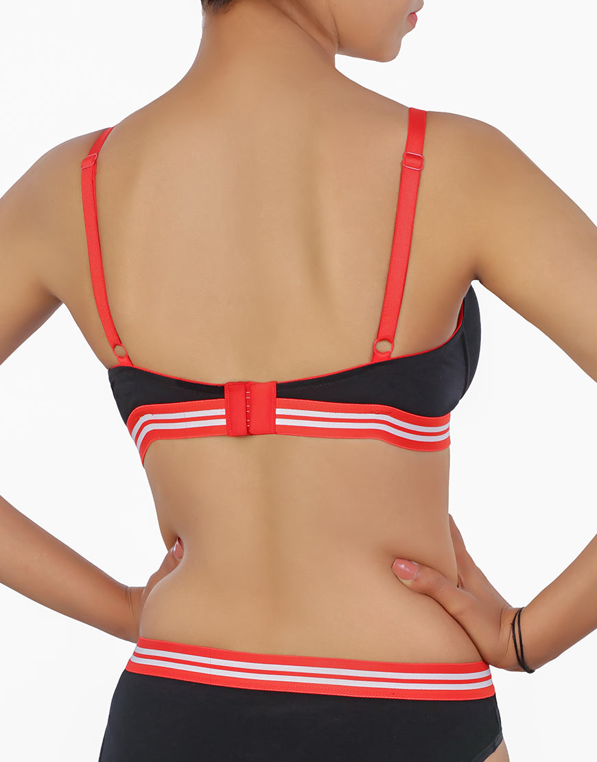 Lightly padded, wireless T-shirt bra with striped elastic waistband – Black