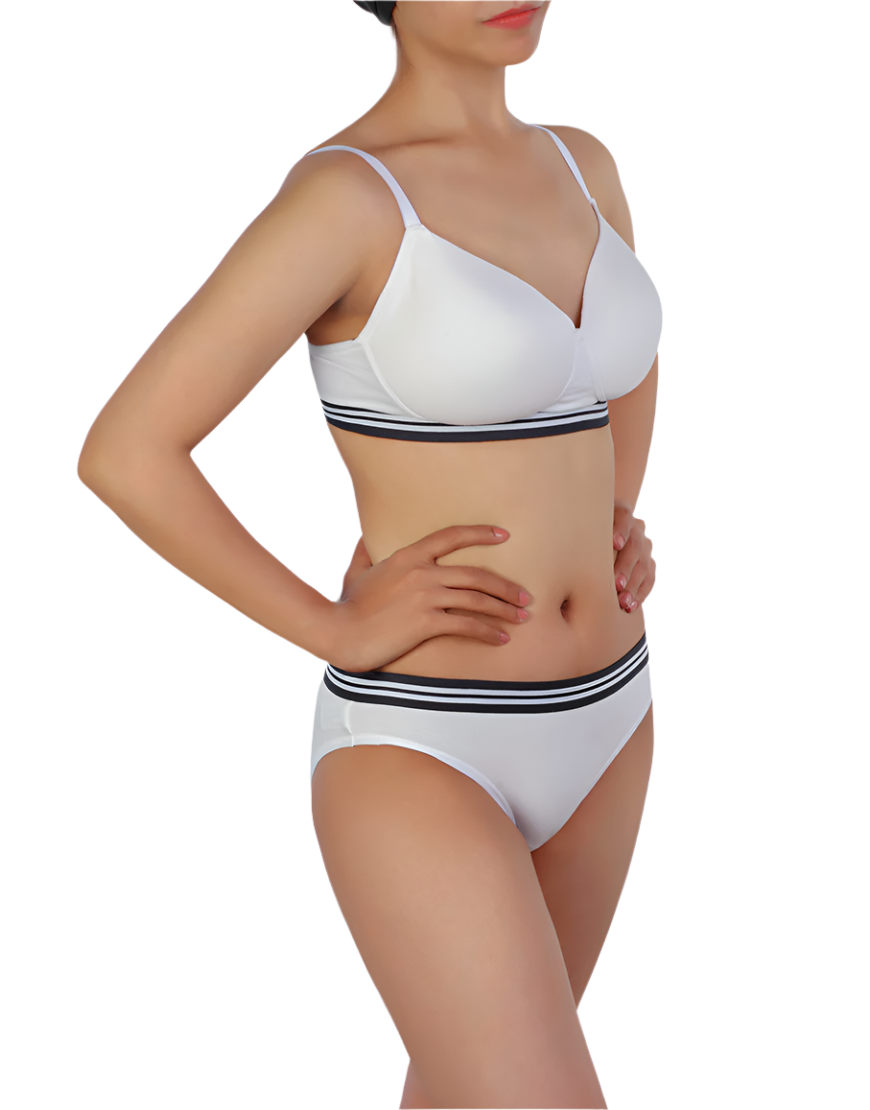 Lightly padded non-wire T-shirt bra with matching panty – White