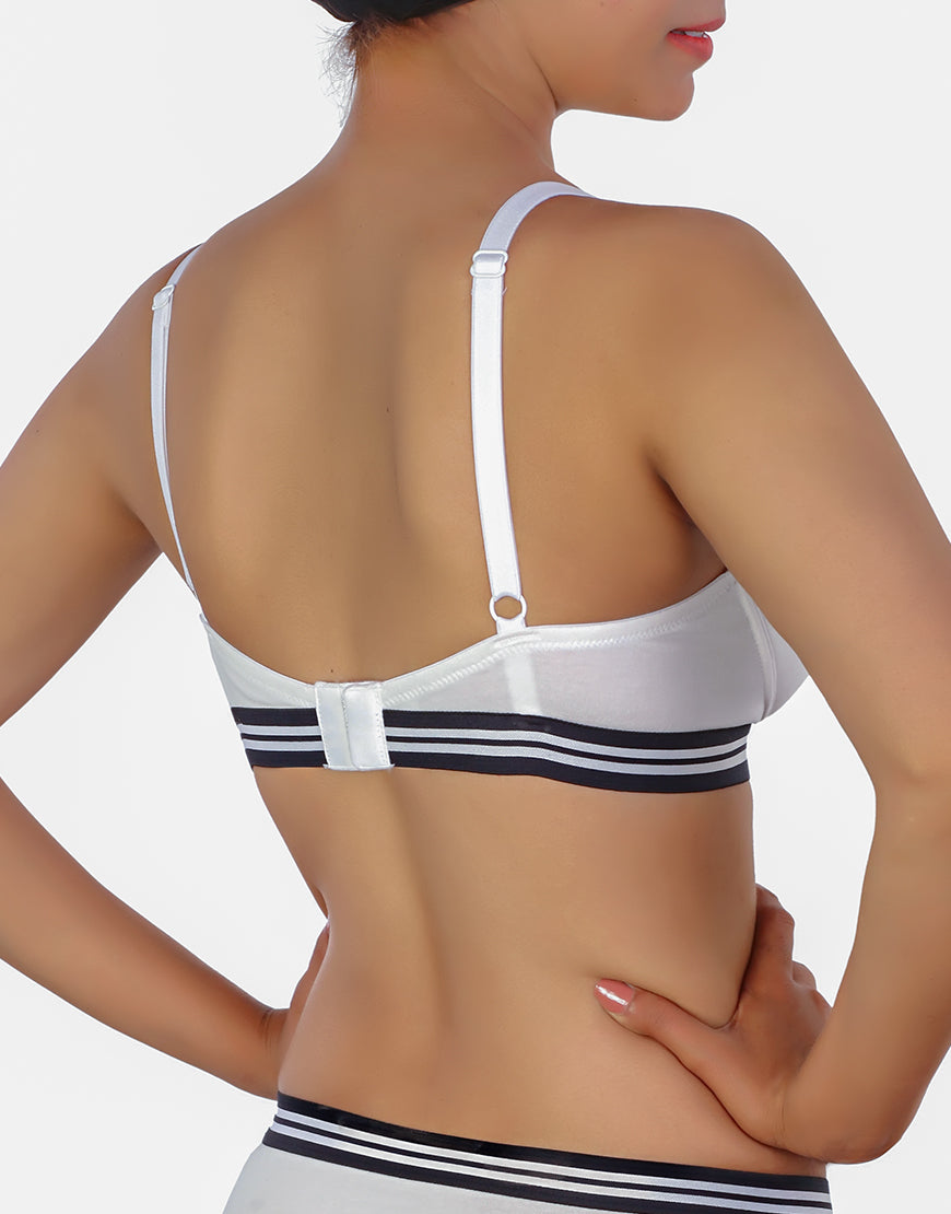 Lightly padded, wireless T-shirt bra with striped elastic waistband – White