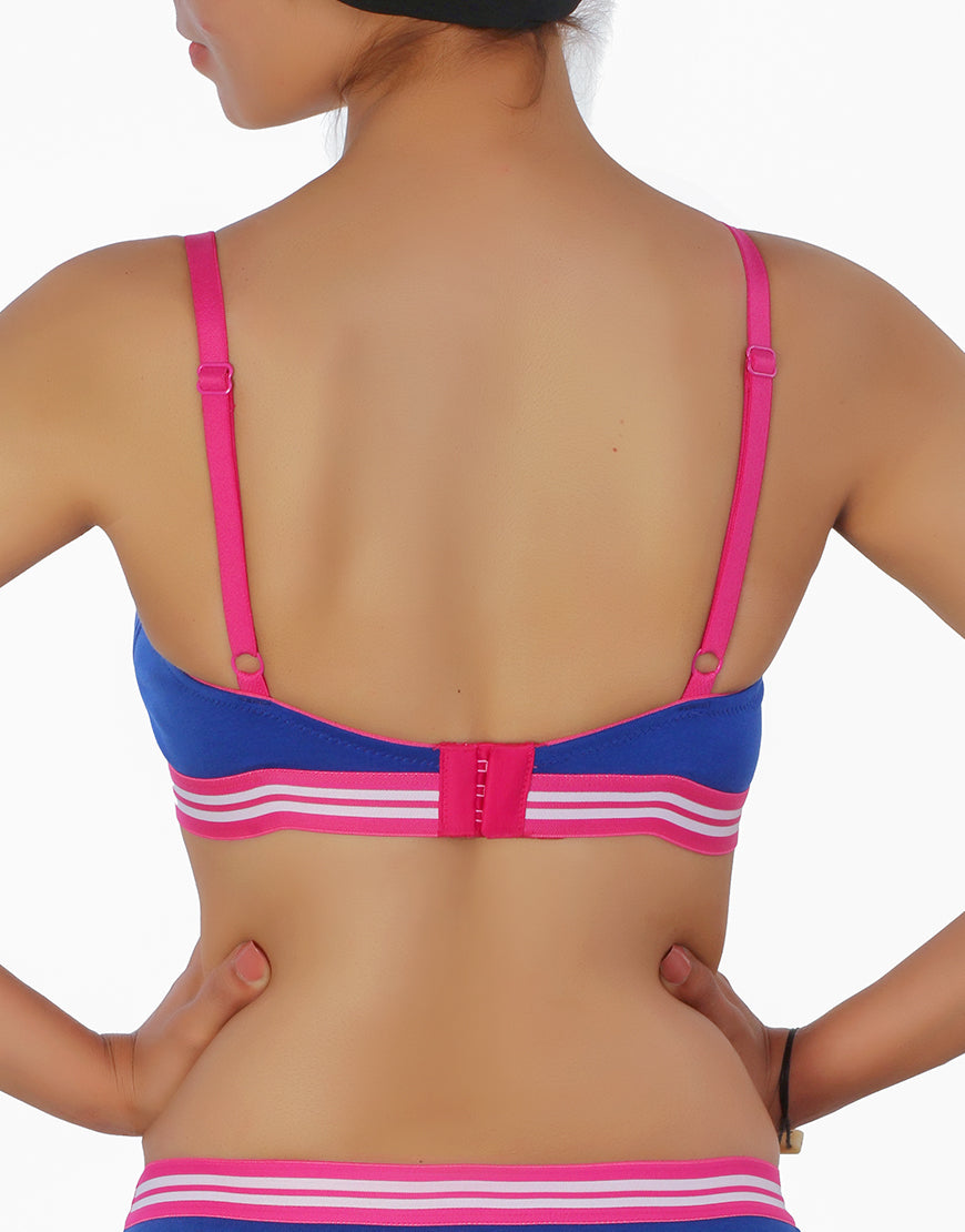 Lightly padded, wireless T-shirt bra with striped elastic waistband – Blue