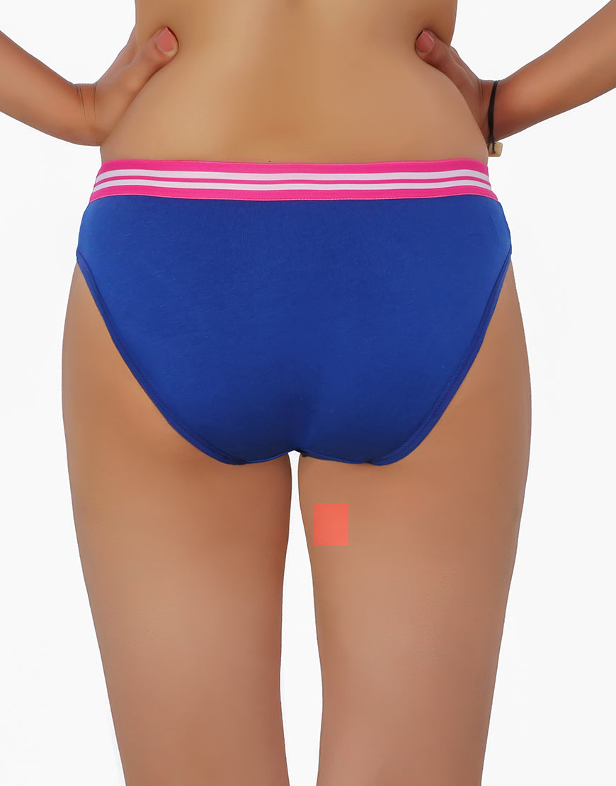COTTON LOW-WAIST BIKINI BRIEFS WITH STRIPED ELASTIC WAISTBAND - BLUE 