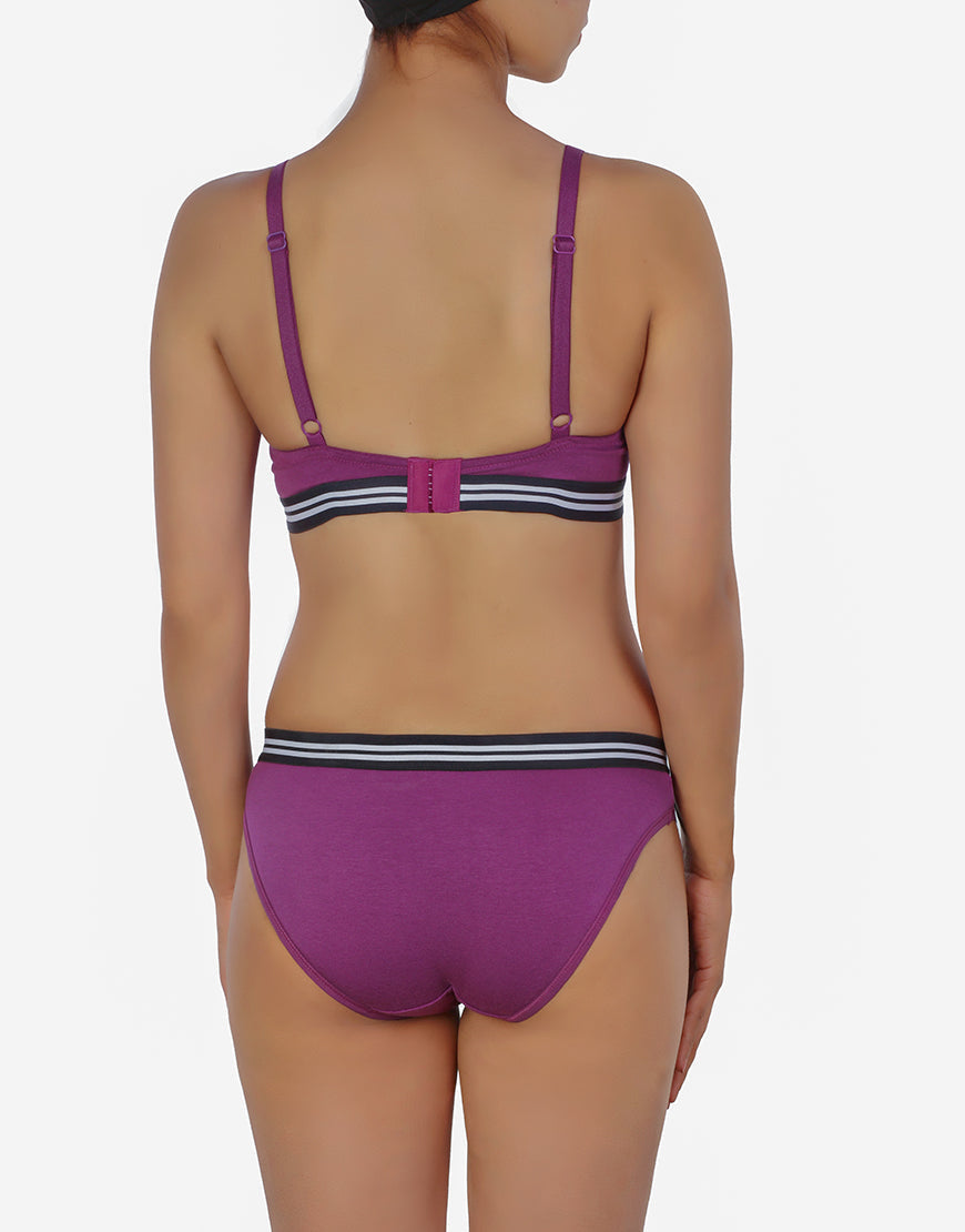 Lightly padded non-wire T-shirt bra with matching panty – Purple