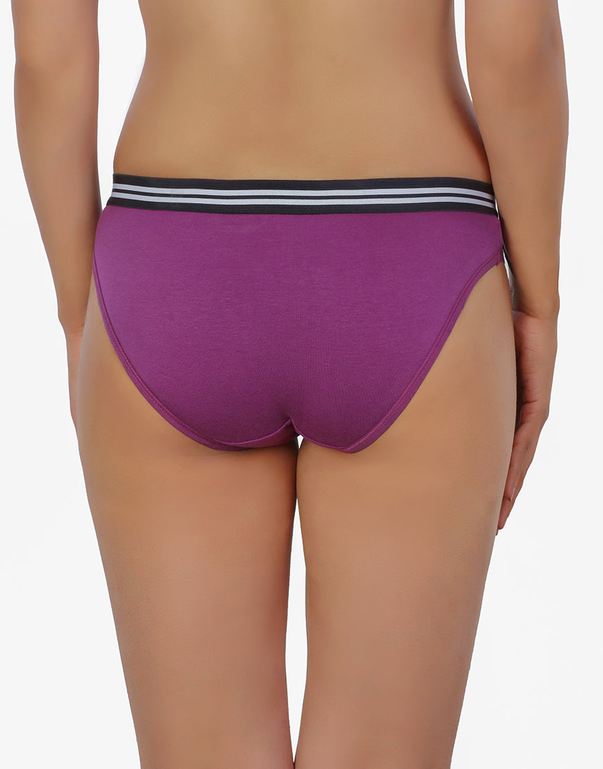 COTTON LOW-WAIST BIKINI BRIEFS WITH STRIPED ELASTIC WAISTBAND - PURPLE