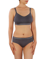 Double-layered cotton wirefree bra with matching panty – Grey