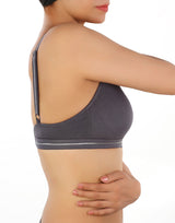 Doppellagiger Baumwoll-BH ohne Bügel mit Glitzer-Elastikbund – Grau