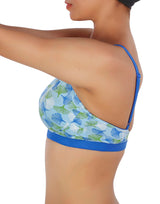 Doppellagiger Baumwoll-BH ohne Bügel mit Blumenmuster – Blau