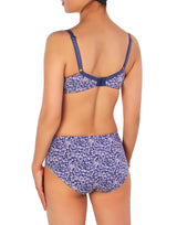 Double-layered full-coverage cotton wirefree bra with matching panty – purple print