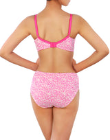 Double-layered full-coverage cotton wirefree bra with matching panty – Pink Print