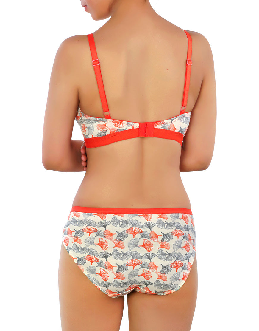 Double-layered cotton wirefree bra with matching panty – Orange