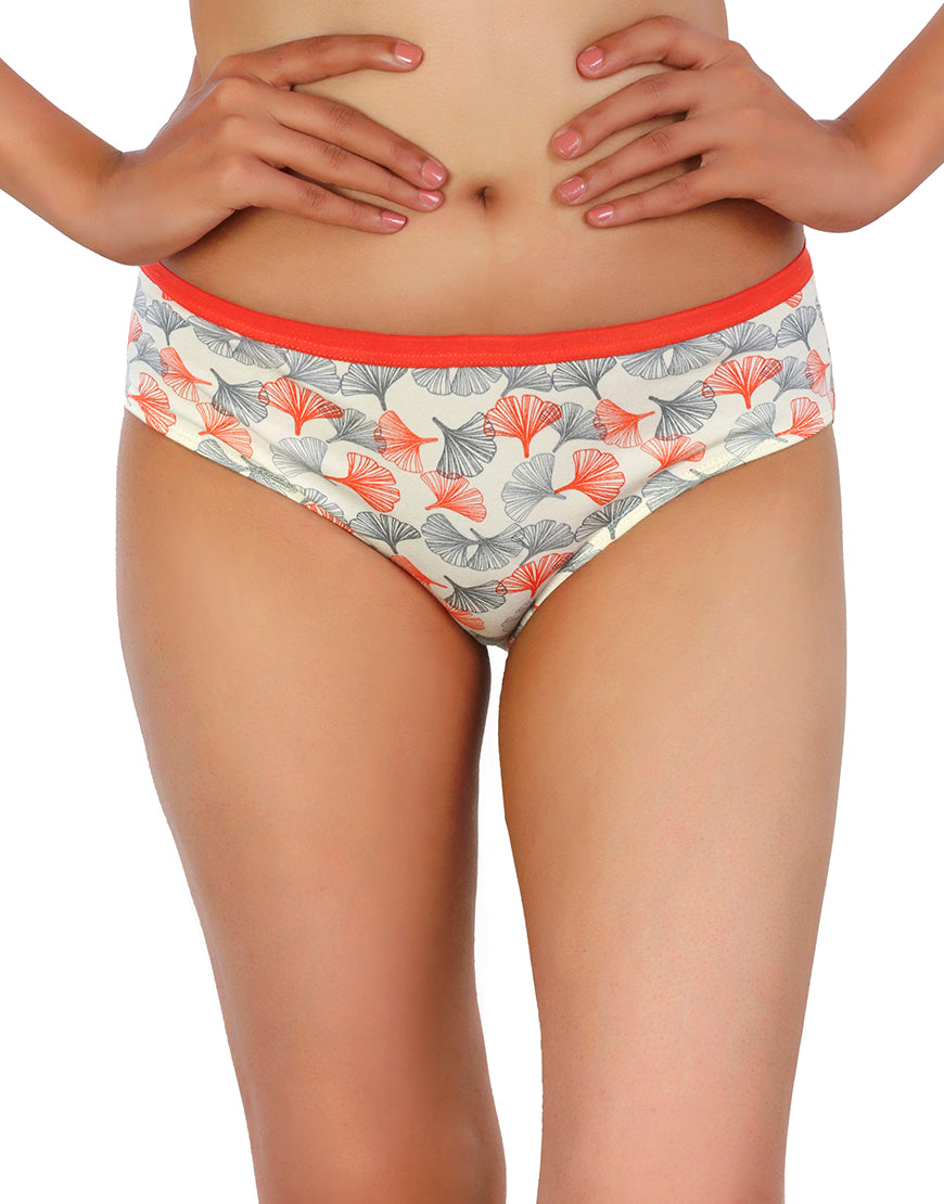 COTTON BIKINI BRIEFS WITH FLORAL PATTERN - ORANGE