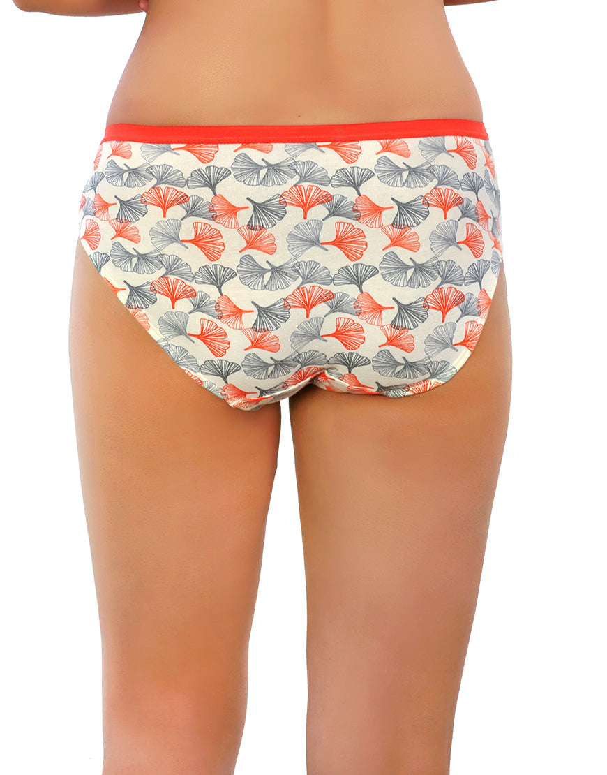 COTTON BIKINI BRIEFS WITH FLORAL PATTERN - ORANGE