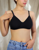 Superweicher Baumwoll-BH mit seitlicher Unterstützung und verstecktem Nippel-Cover – Schwarz