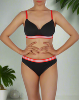 Lightly padded non-wire T-shirt bra with matching panty – Black